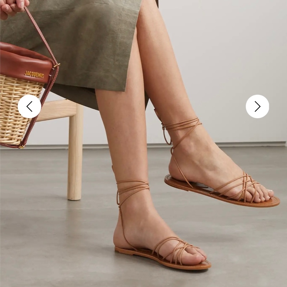 NIB Porte & Paire 100% Leather Brown Tan Lace Up Strap Strappy Sandals 8 38 $225
